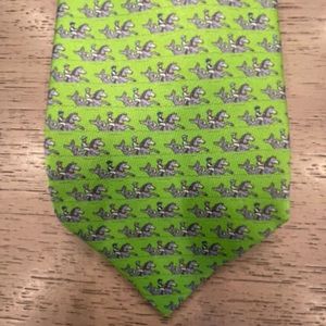 HERMES Horses with Rider in Vivid Green Luxury Silk Tie EUC
